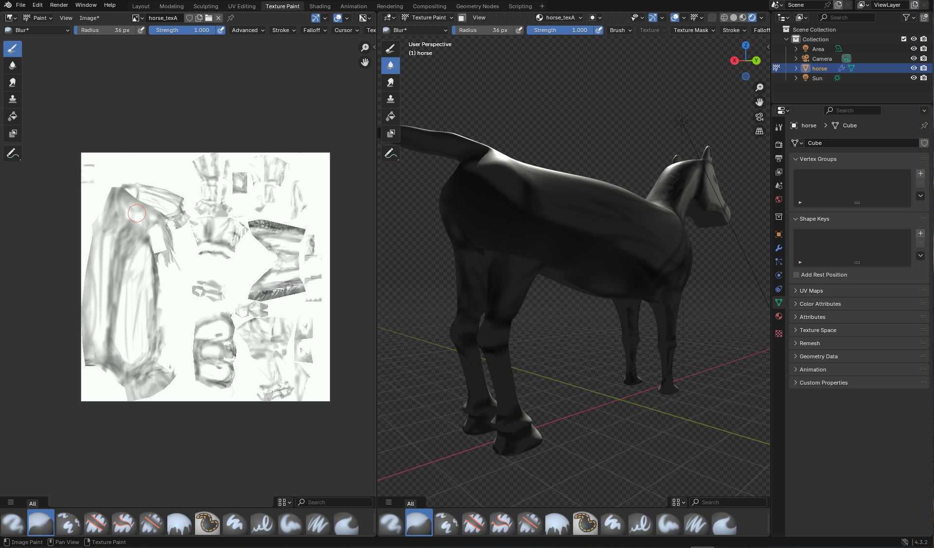 来年の干支、馬のモデリング、テクスチャペイント