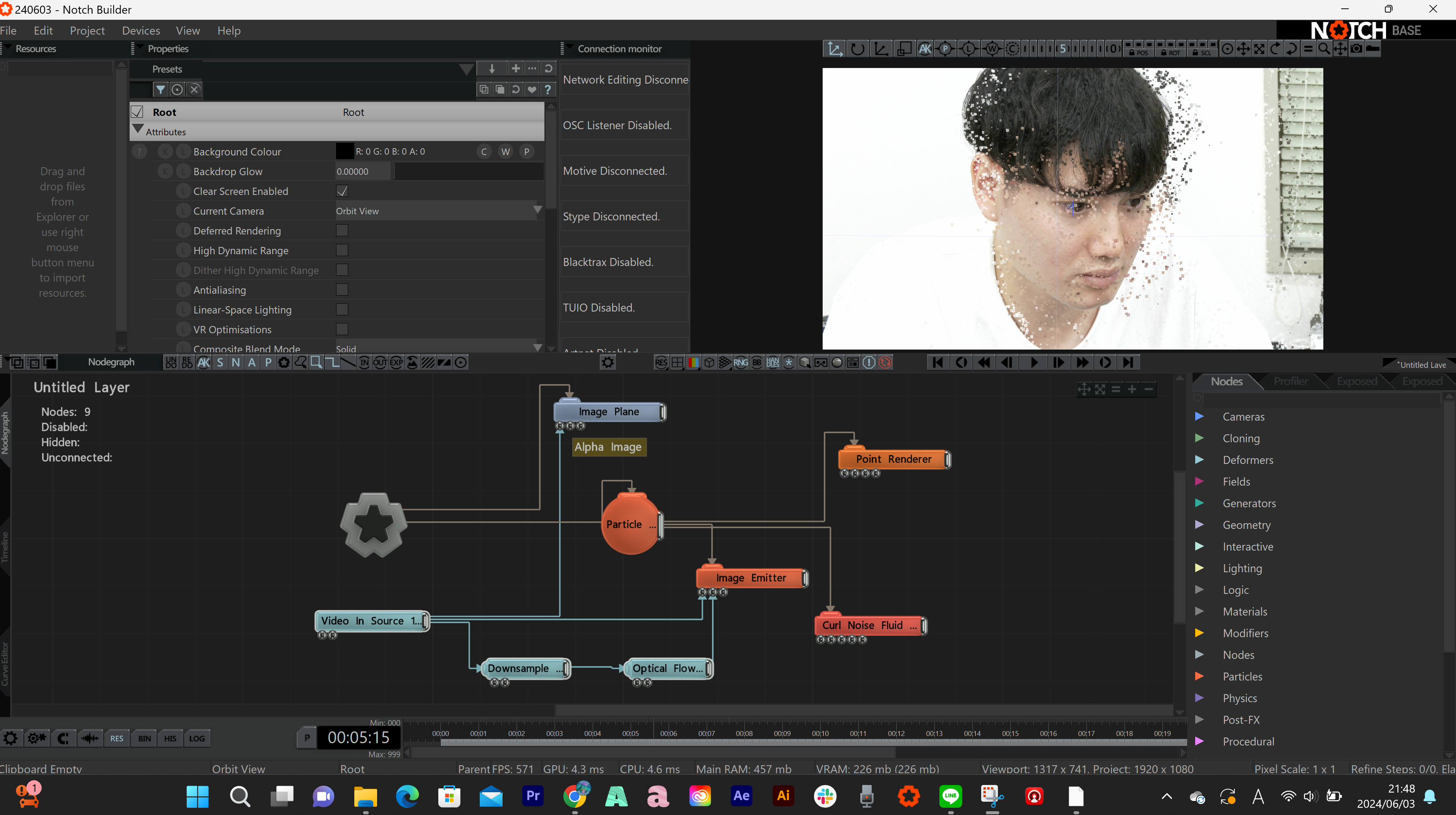 NOTCH作例2 人物にパーティクルエフェクトをあてる　